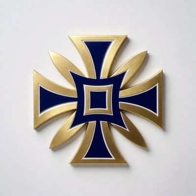 Decorative cross design with blue and gold