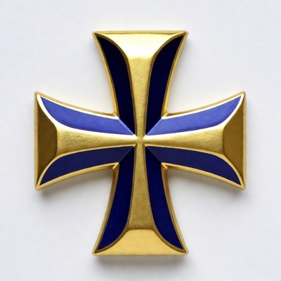 Golden cross with blue accents