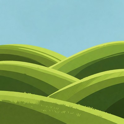 Green rolling hills under a blue sky