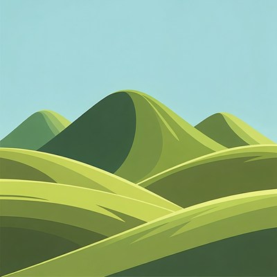 Green hills under a blue sky