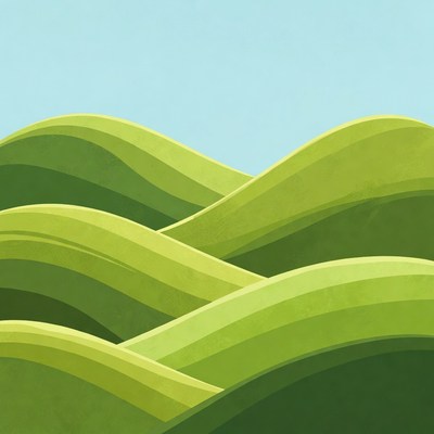 Green rolling hills under blue sky