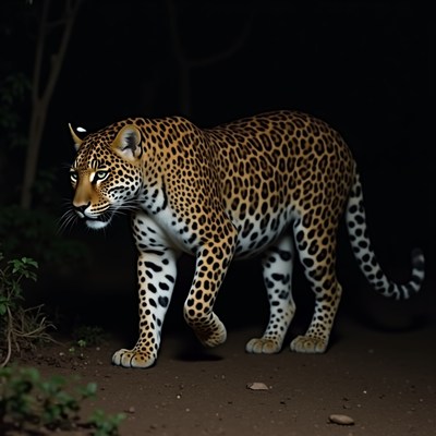 Leopard walking in the dark