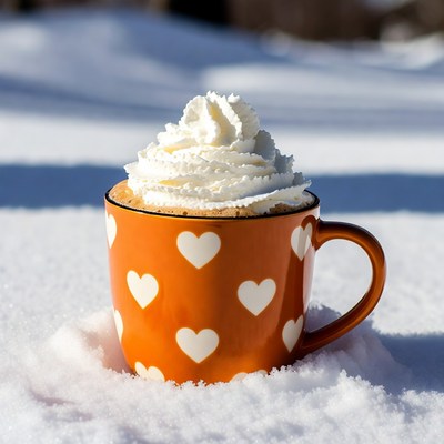 Warm drink in winter snow