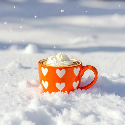 Cup of hot drink in snow