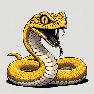 Yellow snake with open mouth and fangs