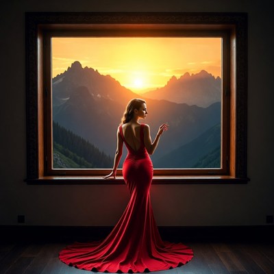 Sunset view from mountain window