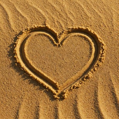 Heart shape drawn in sand