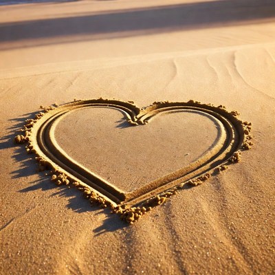 Heart drawn in sand at beach