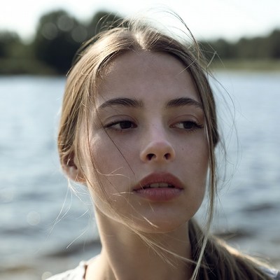 Young woman by the lake