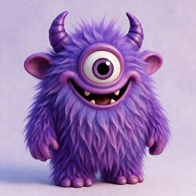 Purple monster with one eye and fluffy fur