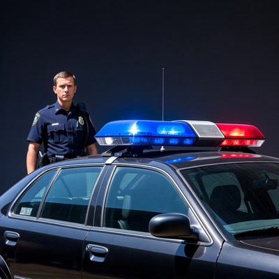 Police officer by patrol car