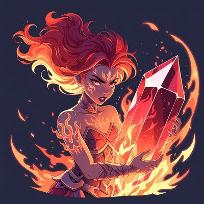Girl with fire and crystal