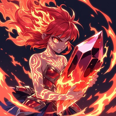 Young girl holds fiery crystal