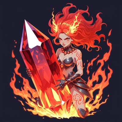 Fire warrior with crystal weapon