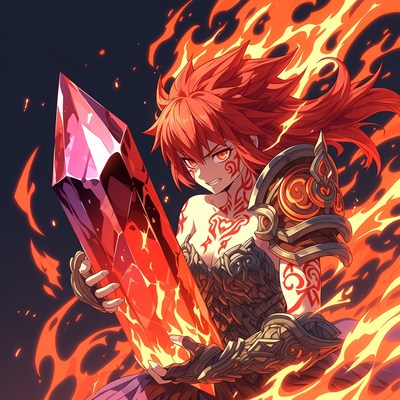 Warrior holds crystal during battle scene