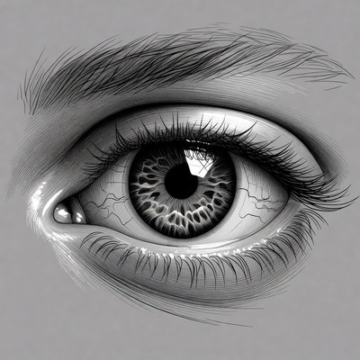 Detailed closeup of human eye with lashes