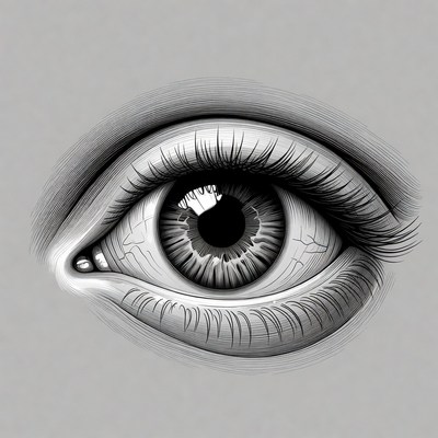 Detailed black and white eye drawing