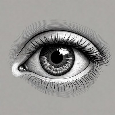 Detailed black and white eye illustration