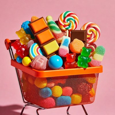 Colorful candy basket filled with sweets