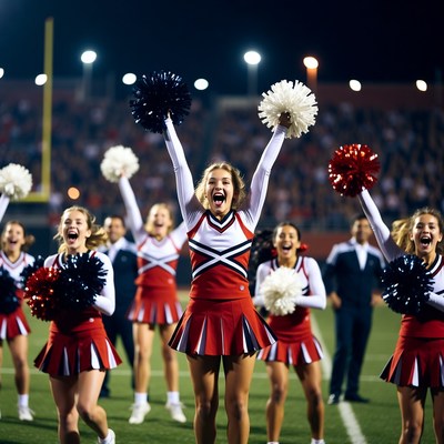 Cheerleaders perform at night game