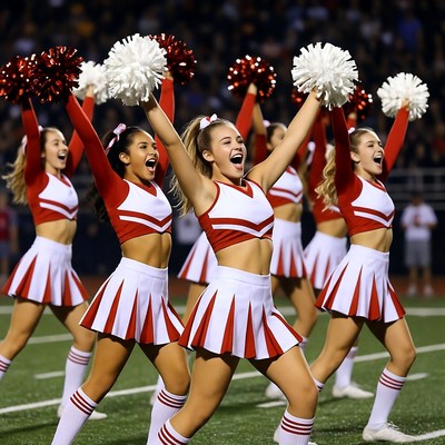 Cheerleaders performing at night event