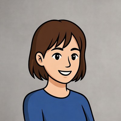 Girl with brown hair smiles happily