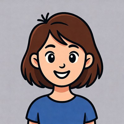 Cartoon girl with brown hair smiling