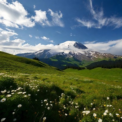 Mountain landscape with snow and clouds