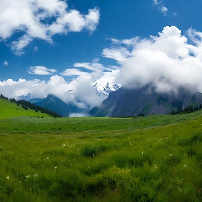 Mountains and clouds under a blue sky