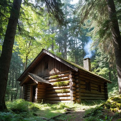 Log cabin in a forest setting