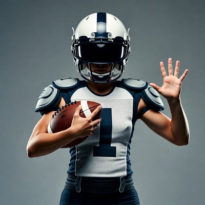 Young athlete prepares for football game
