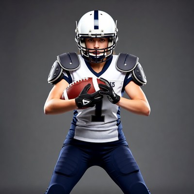 Youth football player ready for game