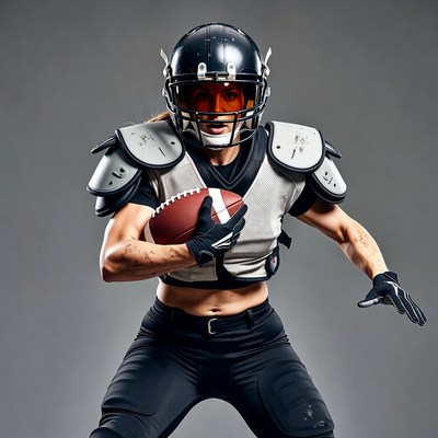 Female football player in action ready to run