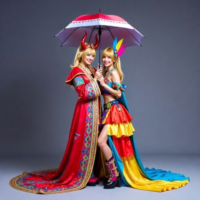 Costume party with colorful outfits