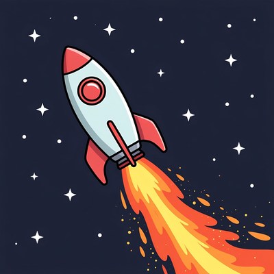 Rocket launching into space at night