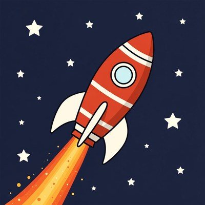 Rocket launching into space at night