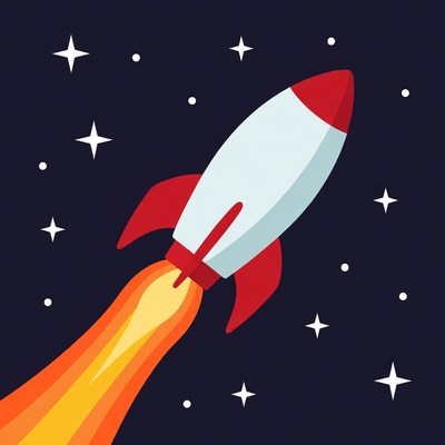 Rocket launching into space at night