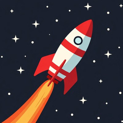 Rocket launch into space at night