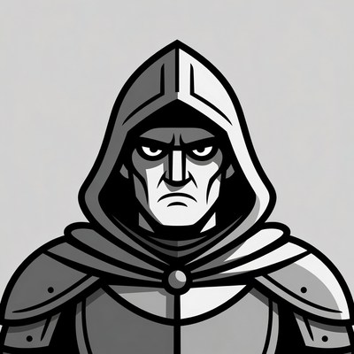 Villain in dark hooded cloak