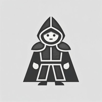 Character in dark cloak with hood