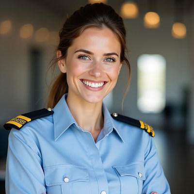 Smiling officer in uniform indoors