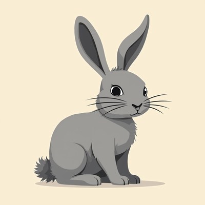 Gray rabbit with big ears sitting