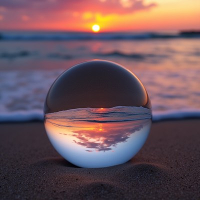Reflection of sunset over beach
