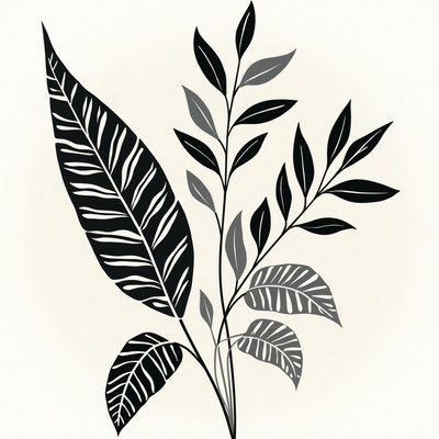Black and white plant design artwork