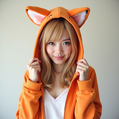 Young woman in fox costume hoodie
