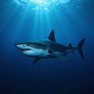 Shark swimming in deep ocean water