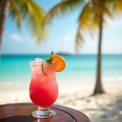Refreshing drink on a beach