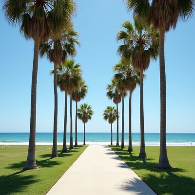 Palm trees line the coastal path