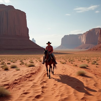 Horse rider in desert landscape