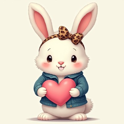 Cute rabbit holding a heart